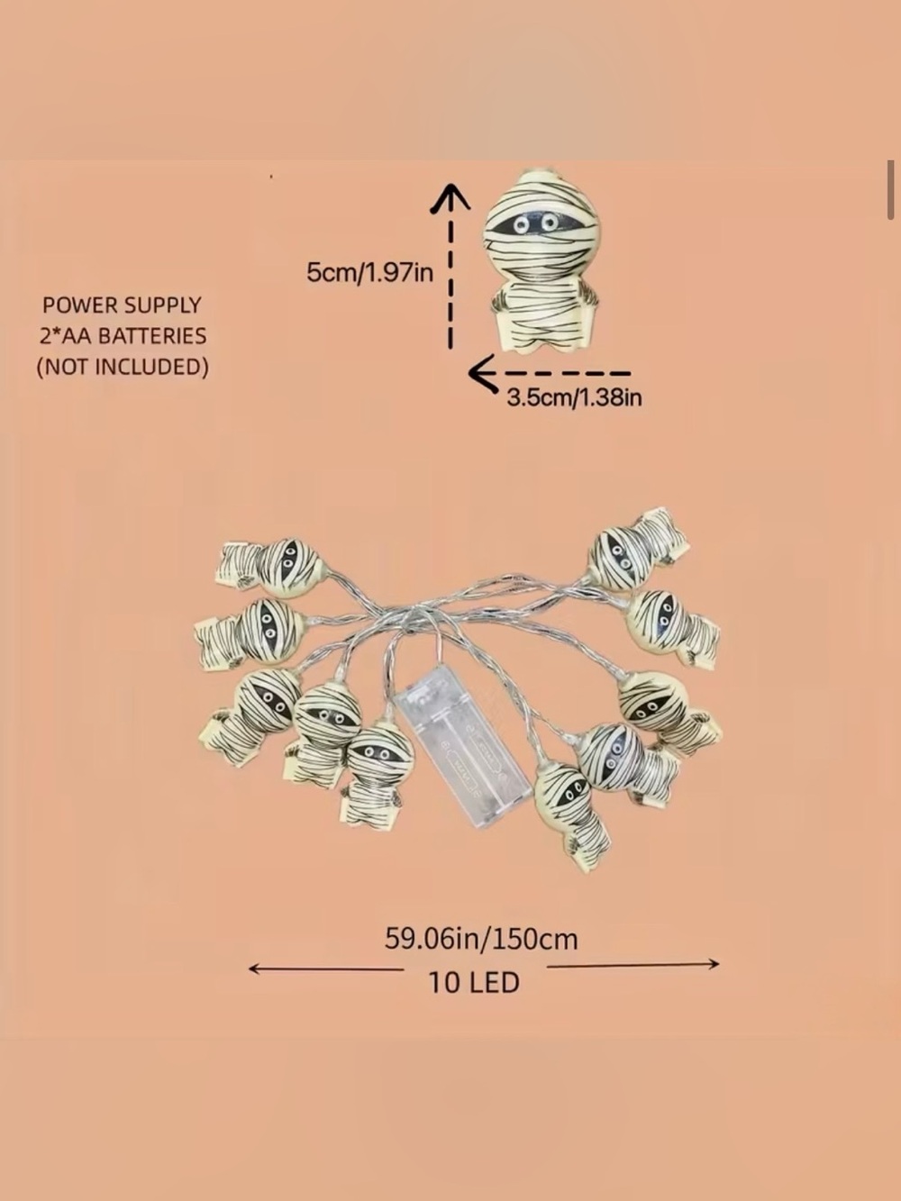 Halloween Mummy String LED Lights - Warm Yellow - Picture 3 of 5